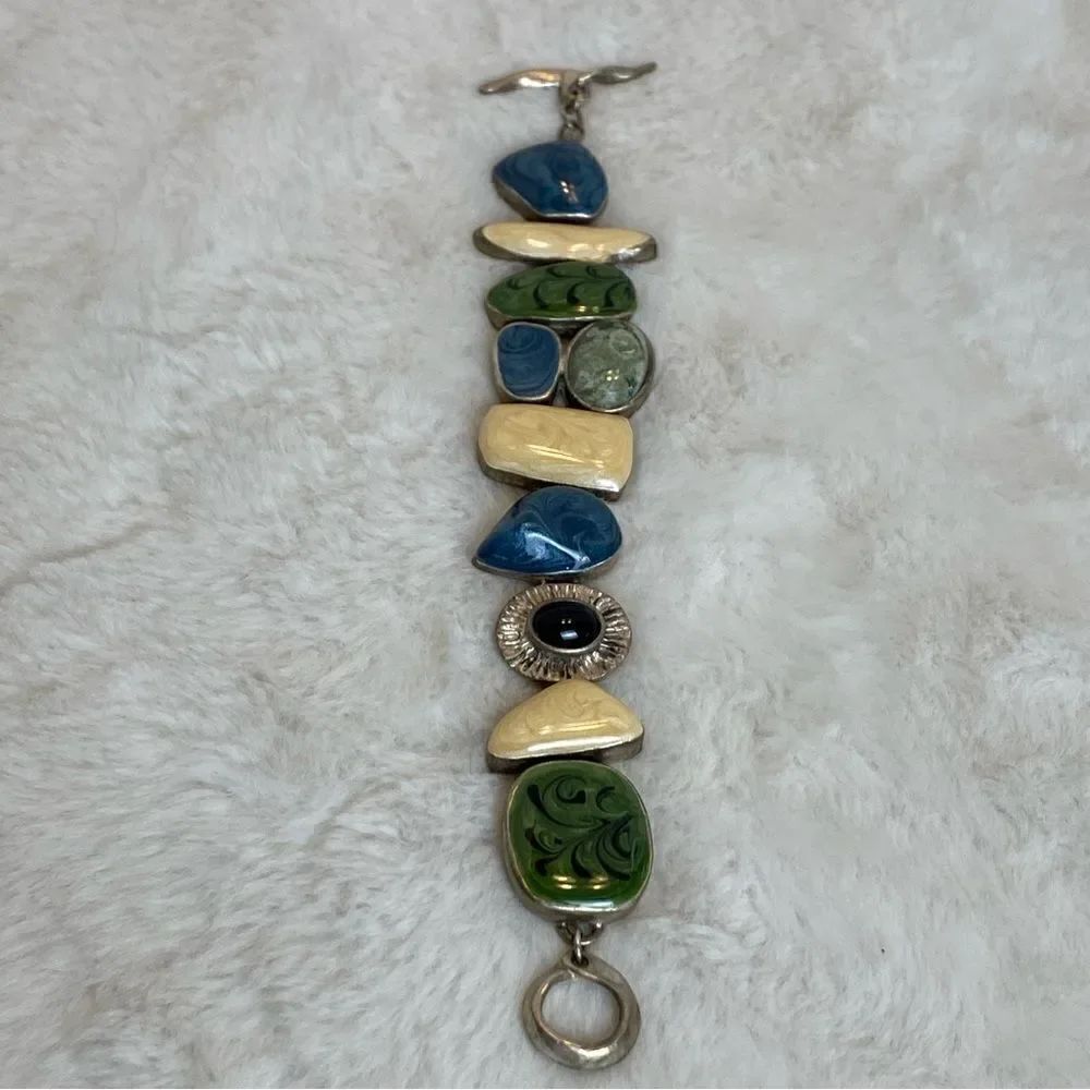 Premier Design Geo Design Enamel Cream, Green Toggle Bracelet